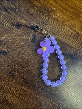 Purple Daisy Beaded Phone Wrist Strap - Unbranded